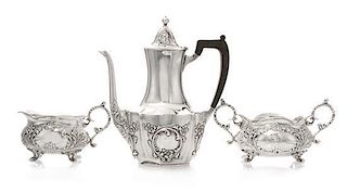 An Assembled American Silver Coffee Service, , comprising a coffee pot, Meriden Brittania Co., Meriden, CT and a creamer and sug