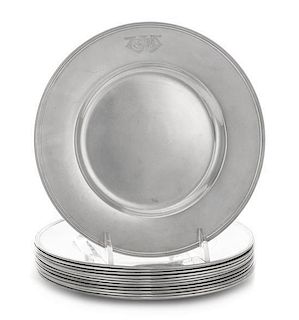 * A Set of Twelve American Silver Bread Plates, Gorham Mfg. Co., Providence, RI, each with engraved SMW monogram.