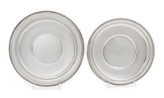 * Two American Silver Serving Platters, , comprising a circular example with a gadrooned rim, Gorham Mfg. Co., Providence, RI, a