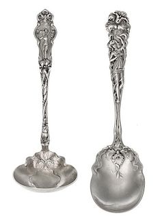 Two American Art Nouveau Silver Servers, , comprising a sauce ladle, R. Wallace & Sons Mfg. Co., Wallingford, CT and a sugar ser