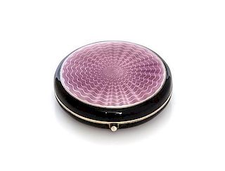 * An American Silver and Guilloche Enamel Compact, , of circular form, the case decorated with lavender sunburst guilloche round