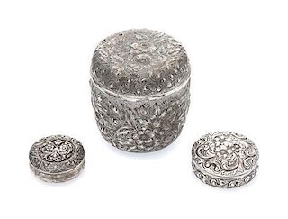 A Group of Three American Silver Boxes, , each decorated with floral and foliate decoration, the two smaller examples with engra
