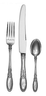 * An American Silver Flatware Service, Towle Silversmiths, Newburyport, MA, Old Mirror pattern, comprising: 6 dinner knives 6 di