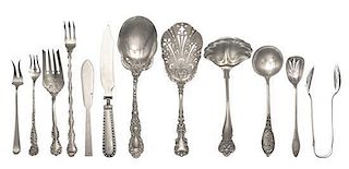 * A Group of American Silver Flatware, Various Makers, comprising a sauce ladle, a flat pierced server, cocktail forks and other