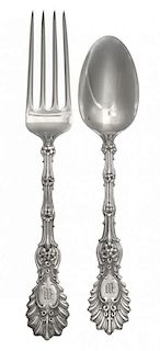 * A Partial Set of American Silver Forks and Spoons, Whiting Manufacturing Co., New York, NY, Radiant pattern, comprising: 10 di