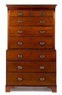 An American Oak Chest on Chest Height 76 1/2 x width 43 1/2 x depth 20 inches.