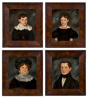 Artist Unknown, (American/British, 19th Century), Portraits of a Mother, Father and Children (four works)
