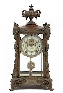 An Ansonia Bronze Mounted Mantle Clock Height 15 3/4 inches.