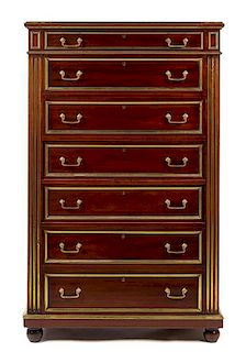 An American Gilt Bronze Mounted Mahogany Chest of Drawers Height 58 x width 36 x depth 19 3/4 inches.