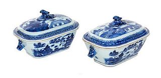 * A Pair of Chinese Export Porcelain Sauce Tureens Width 7 1/2 inches.