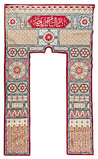 * A Large Egyptian Appliqued Suradiq Portiere or Door Curtain Height 63 x width 106 inches.