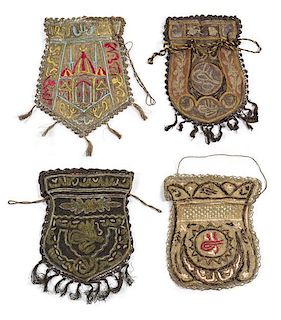 * Four Ottoman Metallic Embroidered Purses Length of longest 11 inches.
