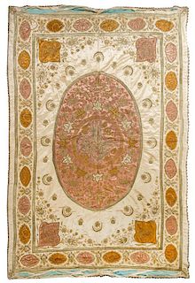 * An Ottoman Silk and Metallic Thread Cover 105 x 77 inches.