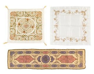 * Two Ottoman Metallic Thread Embroidered Table Covers First mentioned 17 1/2 x 68 inches.