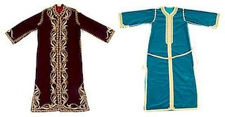 * Two Syrian Woman's Embroidered Velvet Caftans Length of first 56 1/2 inches.