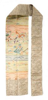* A Japanese Silk Obi 10 1/2 x 118 inches.