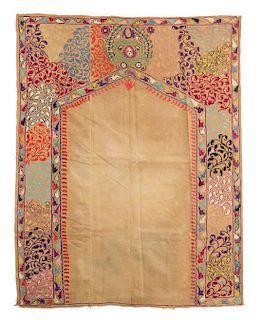 * A Suzani Embroidered Prayer Mat 51 x 38 inches.
