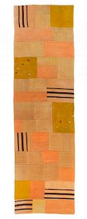 * A Turkish Kilim Golden Patchwork Wool Rug 28 x 94 inches.