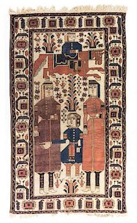 * A Persian Wool Pictorial Rug 5 feet 8 inches x 3 feet 8 inches.