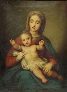 19th Century Oil on Canvas. Madonna and Child.