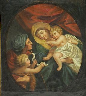 19th C. Oil on Canvas. Madonna and Child with