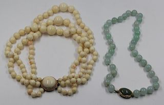 JEWELRY. Coral and Jade (?) Beaded Necklace