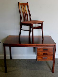 Midcentury Rosewood Desk and Chair Lot.