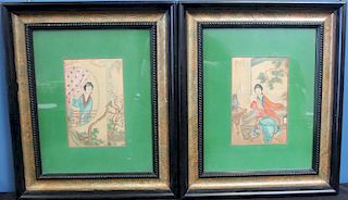 Pair of Signed Chinese Figural Paintings on Silk.