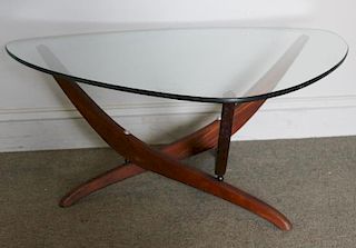 Midcentury Free Form Glass Top Coffee Table.