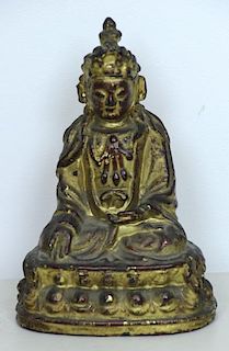 Antique Metal Buddha Showing Traces of Gilt