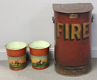 Antique Paint Decorated Tole Fire Box.