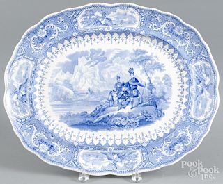 Blue Staffordshire ''Caledonia'' platter, 19th c., stamped Adams, view number six, 14'' l.