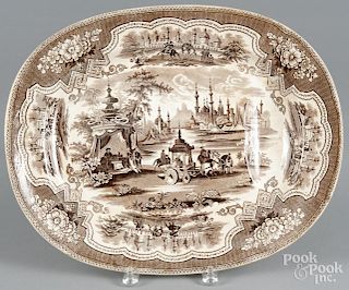 Brown Staffordshire ''Damascus'' platter, 19th c., marked by Methuen & Sons, 14'' l., 17 3/4'' w.