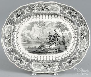 Black Staffordshire ''Caledonia'' platter, 19th c., impressed Adams, view number six, 13 3/4'' l.