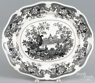 Black Staffordshire ''Chinese Fountains'' platter, 19th c., marked by Elkin, Knight, & Bridgwood
