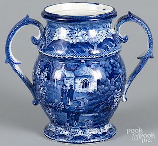 Blue Staffordshire ''Basket, Brick, and Vase'' coffee pot, 19th c., 10 3/4'' h.