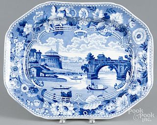 Blue Staffordshire ''Ponte Rotto'' platter, 19th c., 16 1/2'' l., 21'' w.