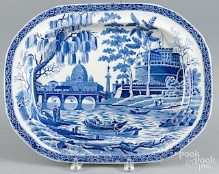 Blue Staffordshire ''Tiber'' platter, 19th c., impressed Stubbs, 12 3/4'' l., 16 1/2'' w.