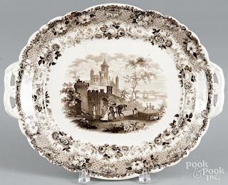 Brown Staffordshire ''Crusader'' platter, 19th c., 12 1/4'' l., 15 1/2'' w.