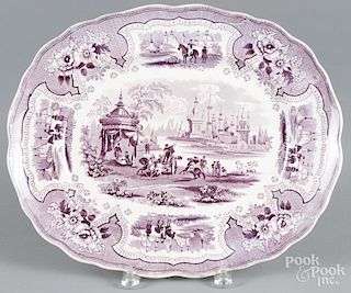Purple Staffordshire ''Palestine'' platter, 19th c., impressed Adams, 12 1/2'' l., 15'' w.