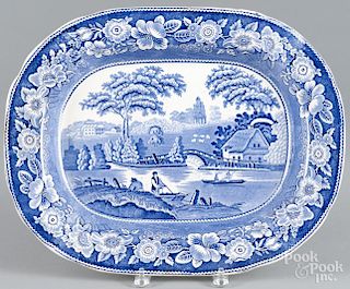 Blue Staffordshire ''Nuneham Courtenay'' platter, 19th c., 14 1/2'' l., 18 1/4'' w.