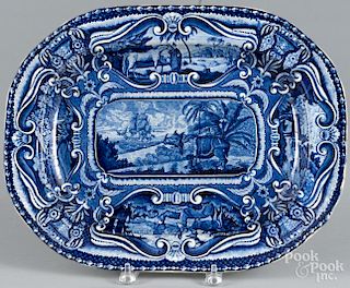 Blue Staffordshire ''Quadrupeds Rhinoceros'' platter, 19th c., 13 1/4'' l., 17'' w.