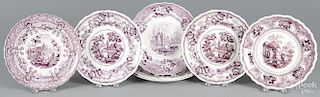 Seven purple Staffordshire plates, 19th c., to include ''Milanese Villas'', view number one