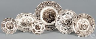 Brown Staffordshire, 19th c., to include a ''Caledonia'' soup bowl, 10 3/4'' dia., a ''Sicilian'' plate