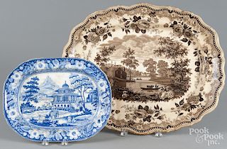Brown Staffordshire ''View of Albany'' platter, 19th c., 16 1/4'' l., 20'' w.