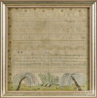 Silk on linen sampler, dated 1818, probably New England, wrought by Caroline Fletcher