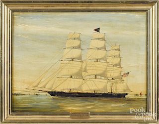 Contemporary oil on canvas ship portrait of the American Clipper, Sovereign of the Seas, 18'' x 24''.