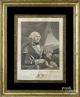 Engraved portrait of George Washington, by J. Galland, after the work by F. Bartoli, 11'' x 8 3/4''.