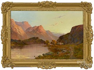 Oil on canvas mountain landscape, ca. 1900, 16'' x 24''.