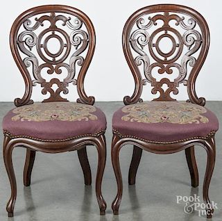 Pair of Victorian walnut side chairs, ca. 1870.